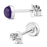 Amethyst Stone Round Sterling Silver Stud Earrings, e440st